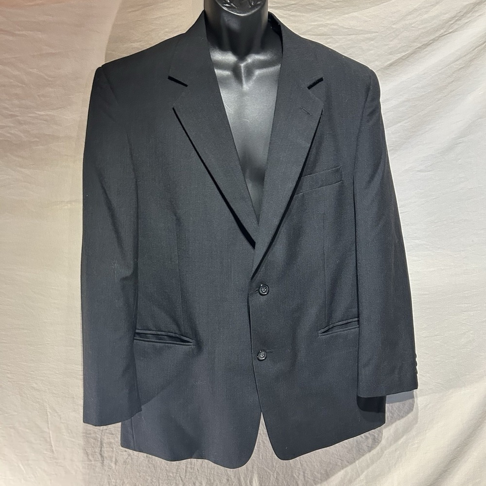 Jacques Bellini Mens 2-Button Black Wool Blend Suit Jacket Blazer 44R